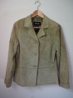 Brandon Thomas Green Suede Genuine Leather Jacket Size Medium